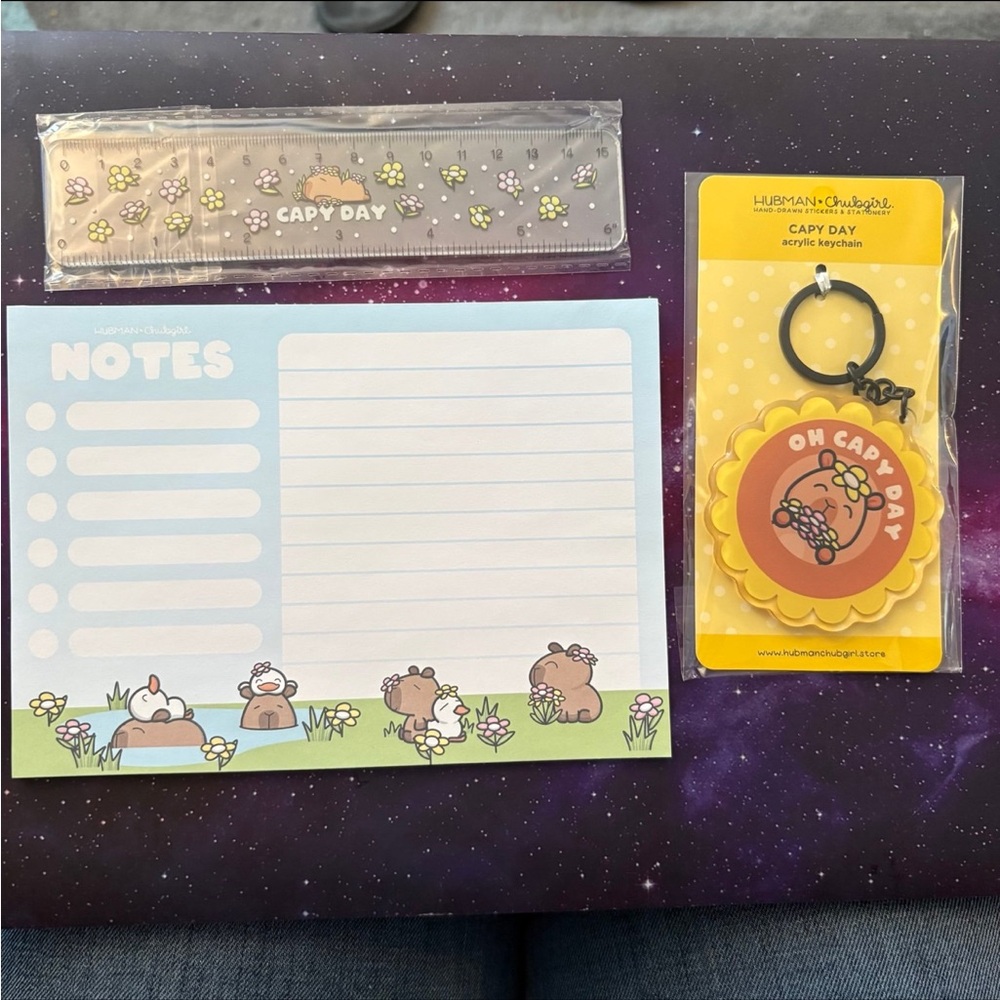 Hubman and Chubgirl Spring Capybara ruler keychain notes pad - ohcapy day!